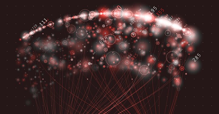 abstrakcyjna wizualizacja dużych zbiorów danych, świecące czerwone belki